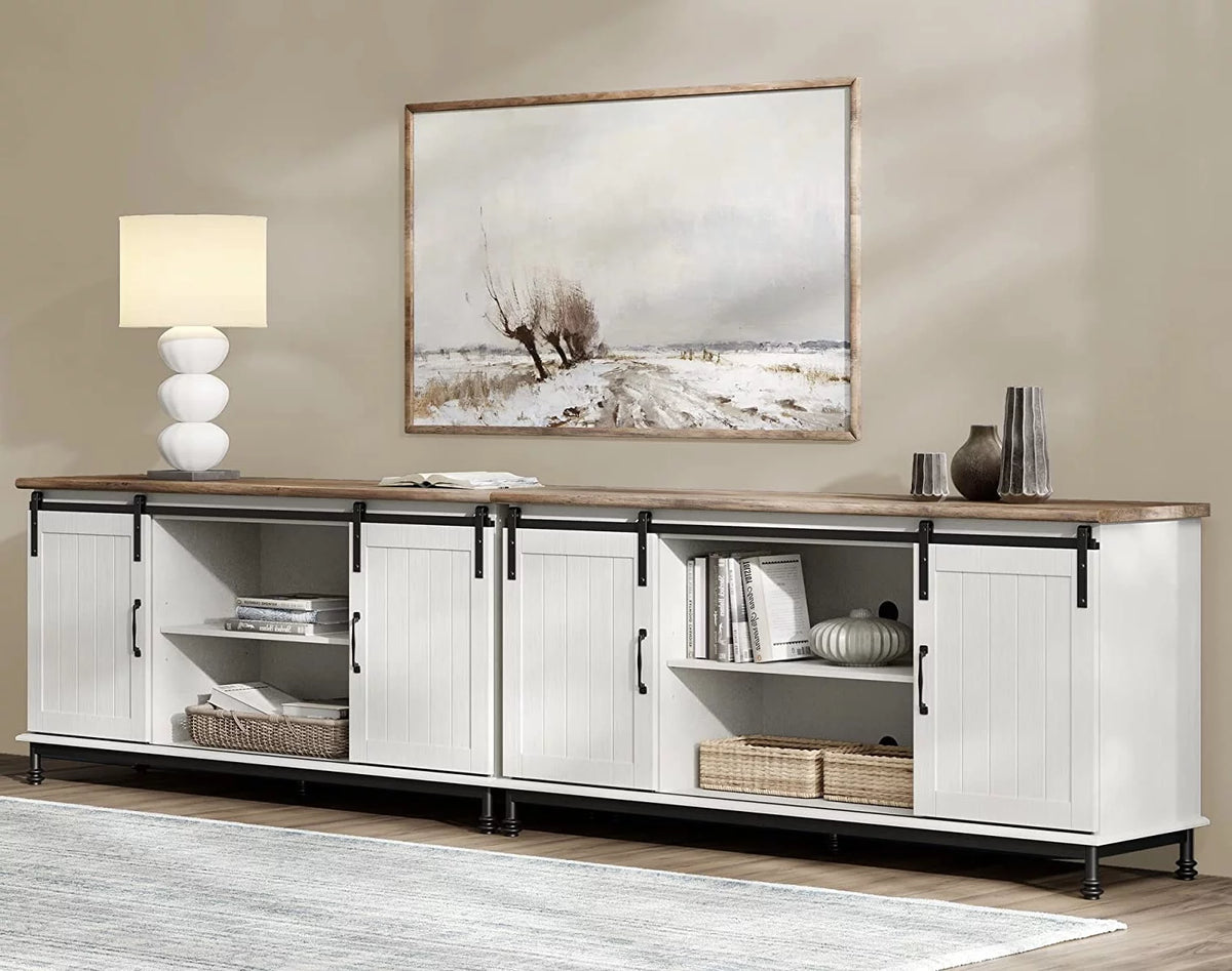 White Wood TV Stand with Sliding Barn Door R100684