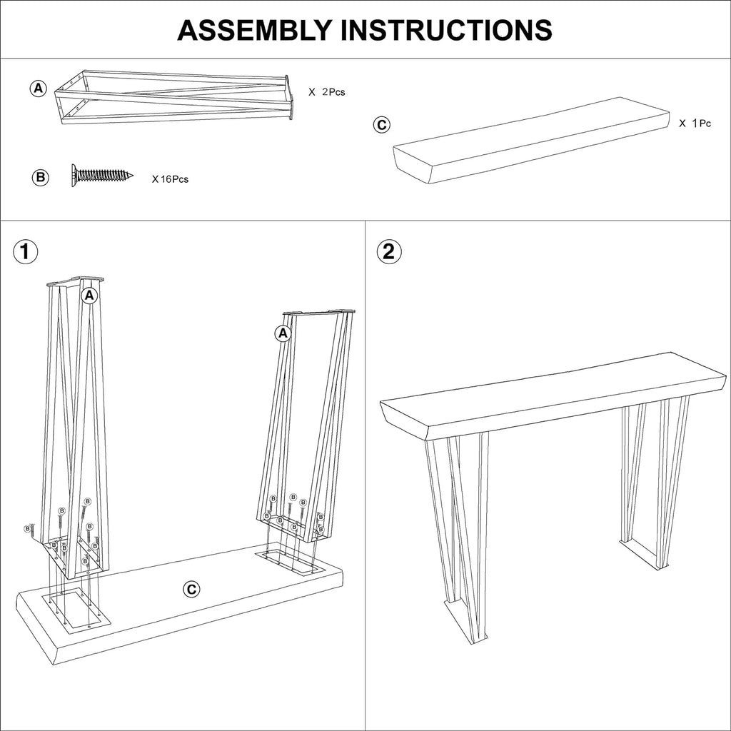 Solid Wood Console Table with Metal Legs S241