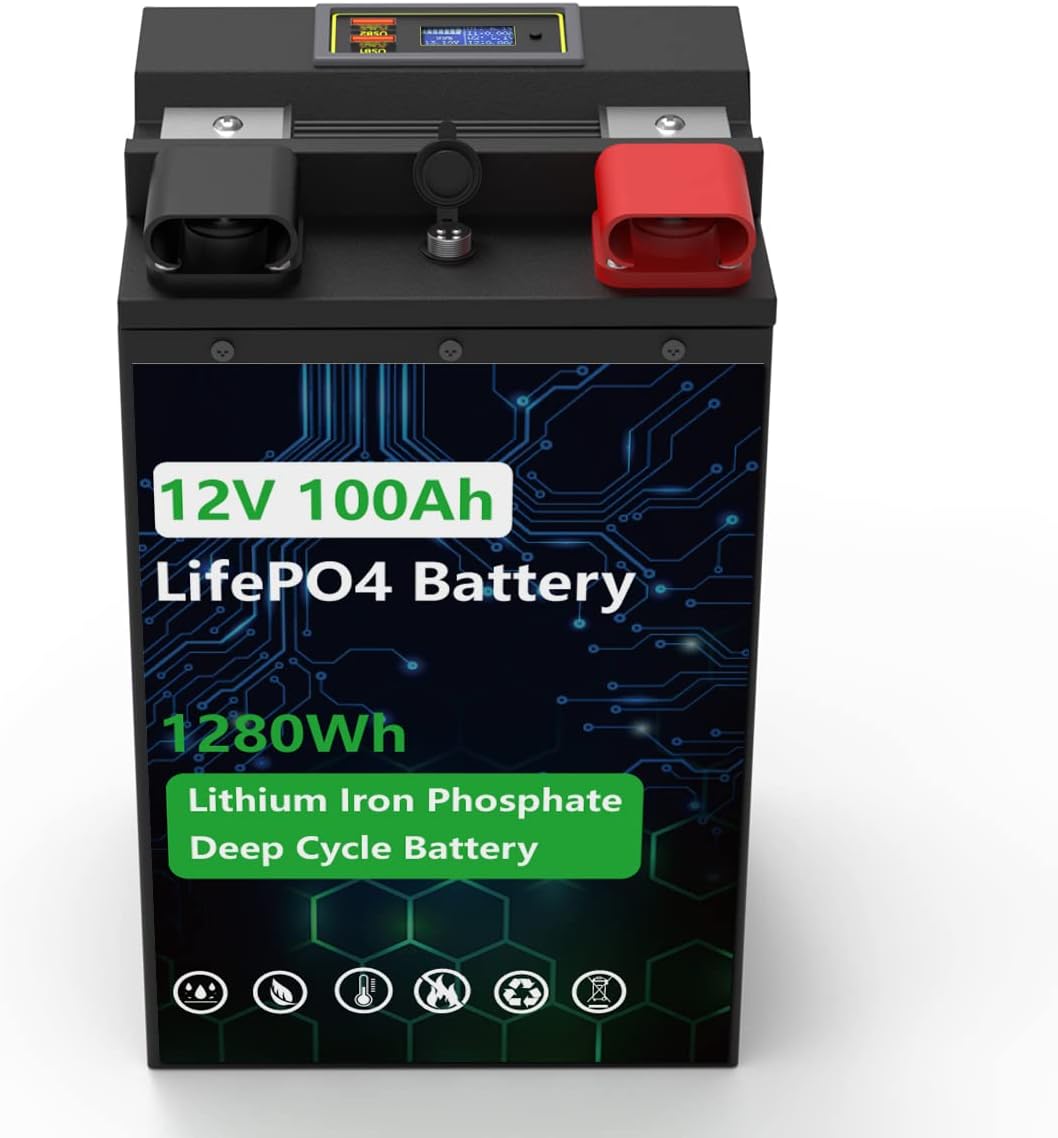 12V 100Ah LiFePO4 Battery with 100A BMS Deep Cycle Lithium Battery J933901