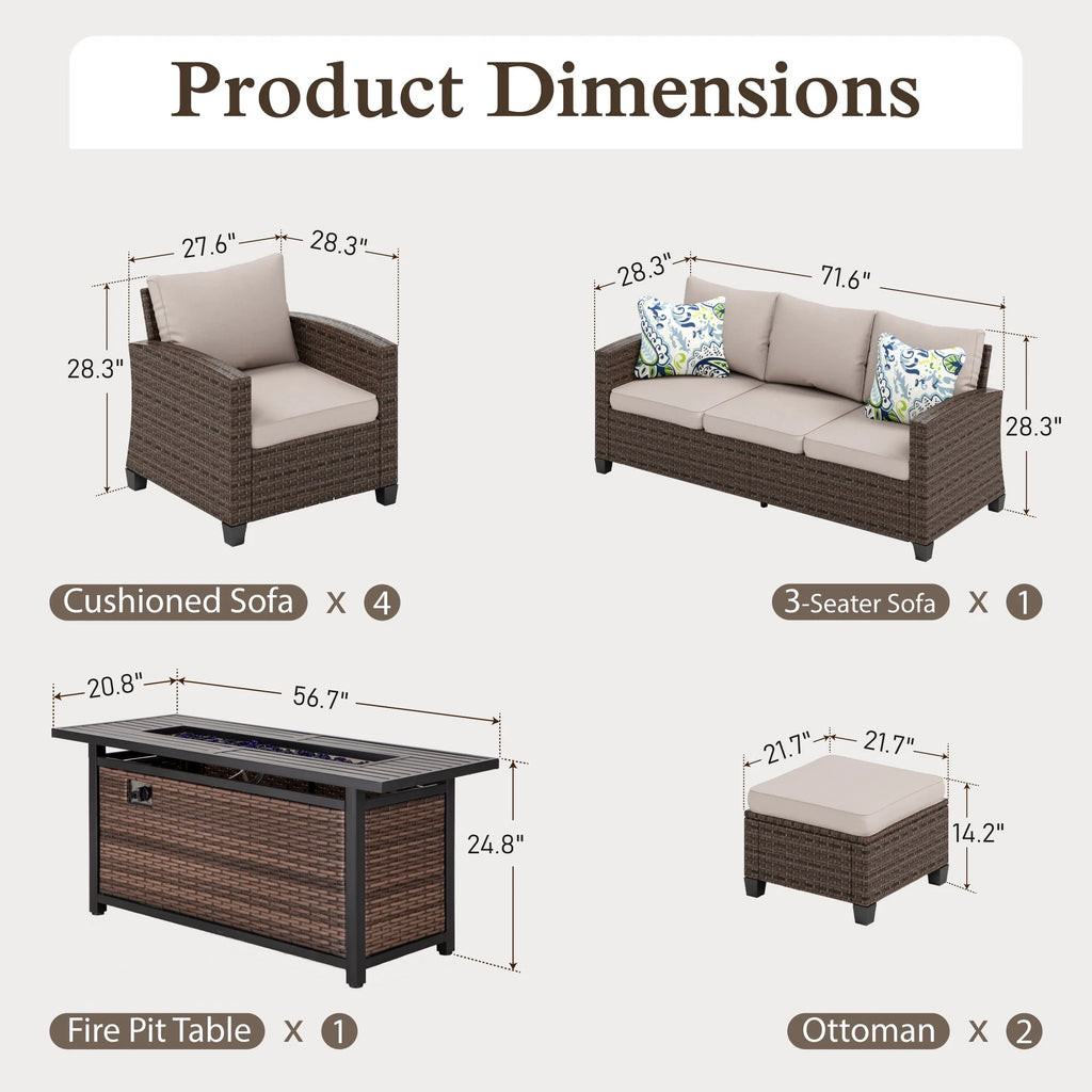 8 Pieces Wicker Patio Furniture Set with Fire Pit Table D10660
