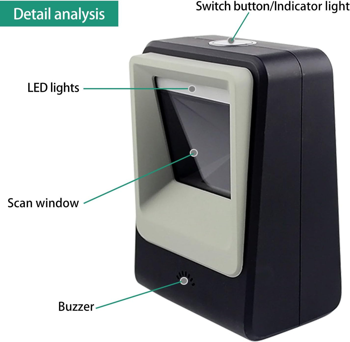 2D QR Barcode Scanner, Omnidirectional Hands-Free USB Automatic Barcode Reader K706418