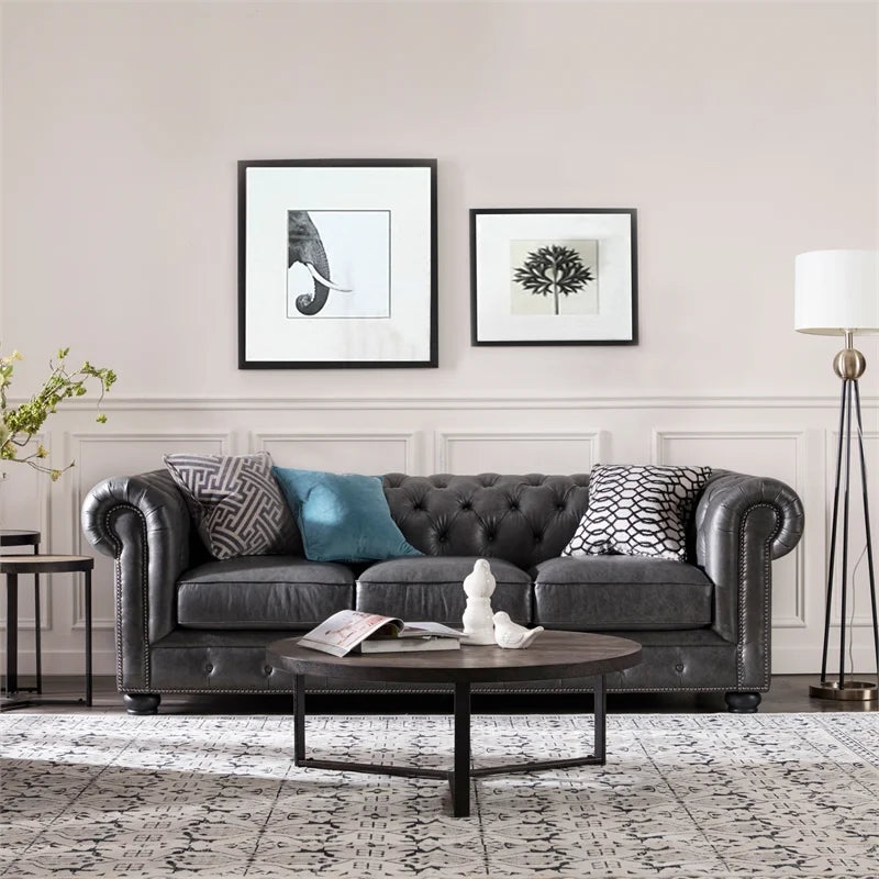 Grey Leather Chesterfield Sofa I9160