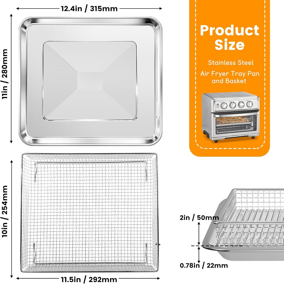 12.2 x 11 Inch Stainless Steel Mesh Air Fryer Basket J155968