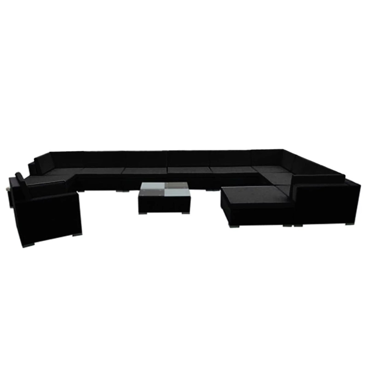 12 Piece Cushioned Patio Conversation Set with Ottomans and Tea Table Black Poly Rattan G762135