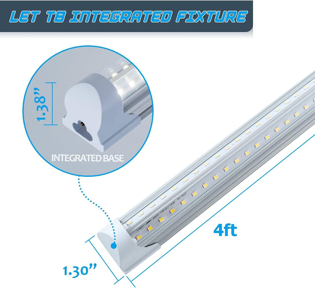 6 Pack 4FT 40W Integrated V Shaped LED Shop Light, Linkable White Daylight 6000k, On/Off Switch Cable Clear Cover O924