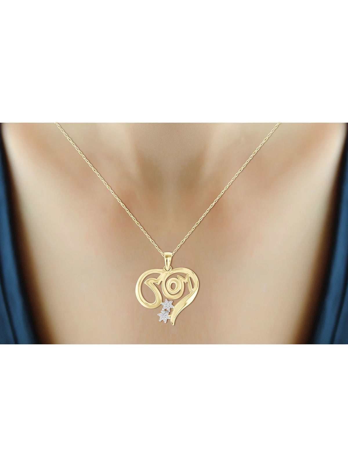 14K Gold Plated Silver Mother Daughter Necklace with White Diamonds P893665