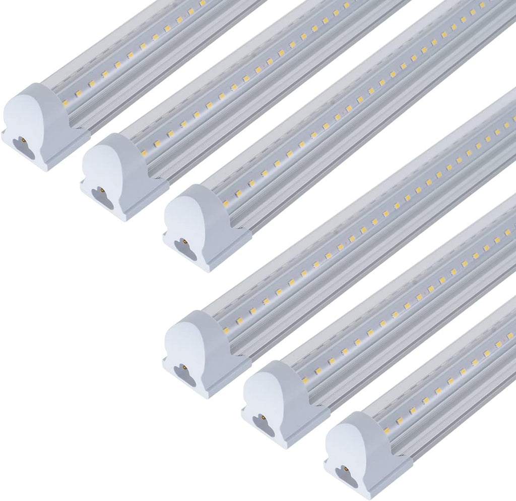 6 Pack 4FT 40W Integrated V Shaped LED Shop Light, Linkable White Daylight 6000k, On/Off Switch Cable Clear Cover O924