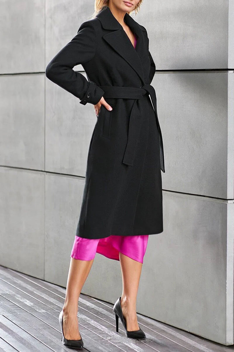 Solid Buckle Turn-back Collar Outerwear D496483