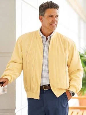 Straw Yellow Washable Silk Zip-Front Jacket J891021