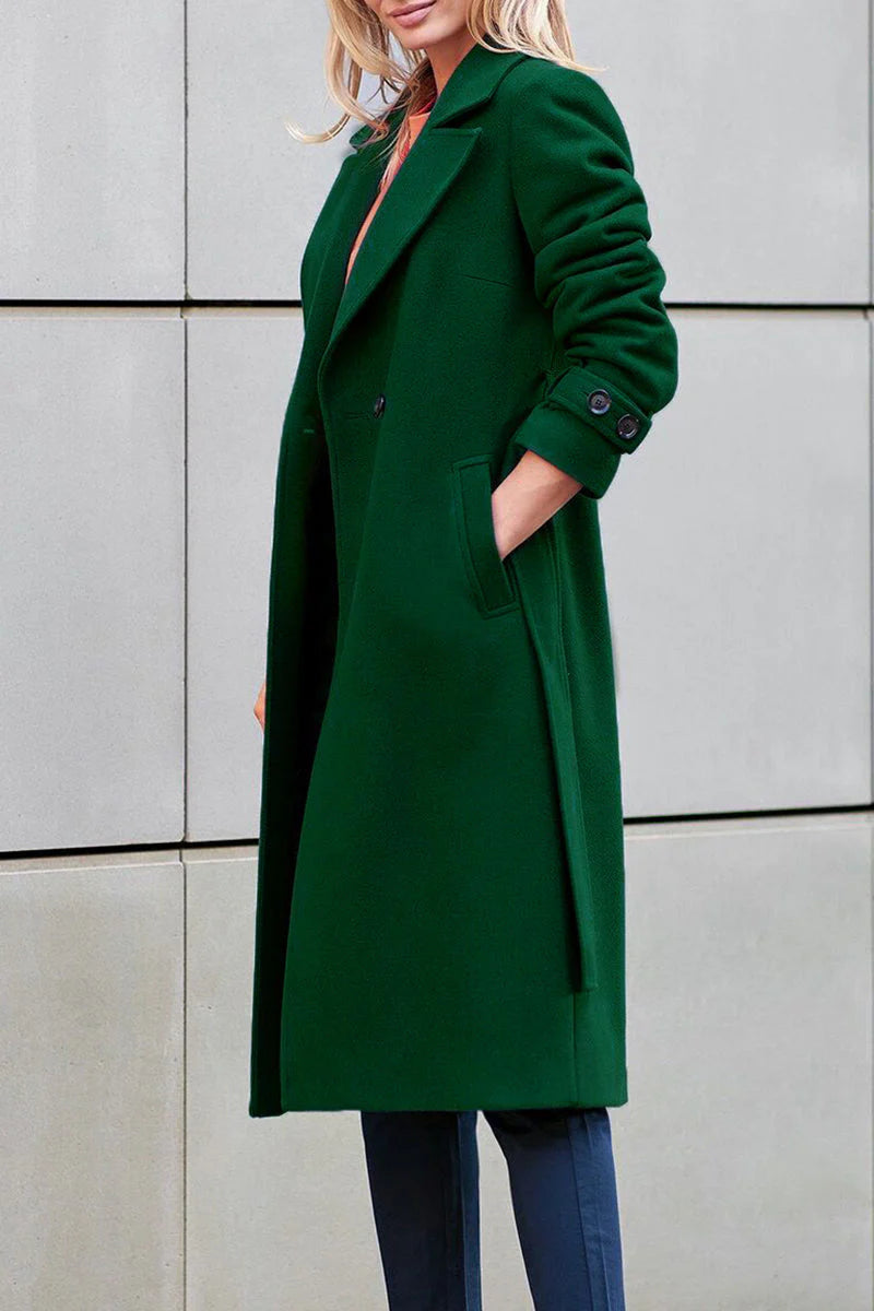 Solid Buckle Turn-back Collar Outerwear D496483