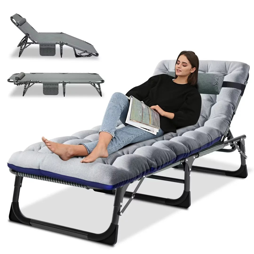 Folding Sleeping Cot Adjustable 4-Position Reclining Chaise with Mattress & Pillow J1910