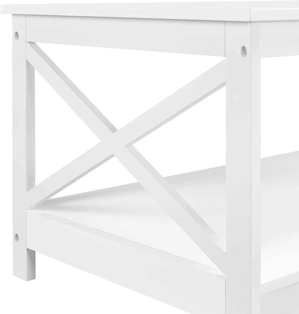 White 2-Tier Wood Coffee Table with Storage Shelf Z4590