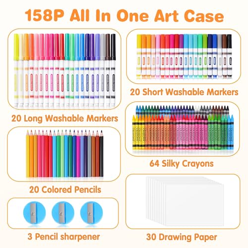 158 Pcs Art Supplies Drawing Painting Set with Colored Pencils Crayons Markers O4280