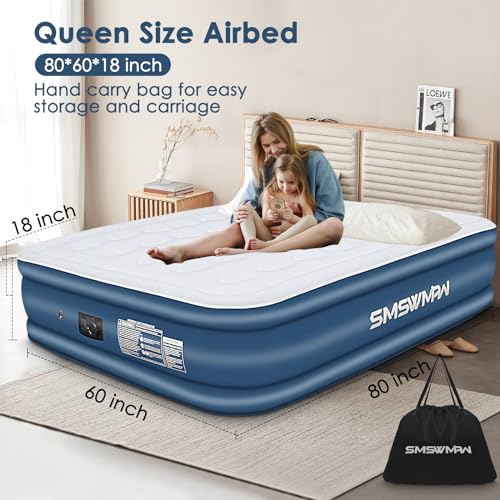 Queen Air Mattress with Built in Pump, 18" Elevated Inflatable Blow Up Mattress J501