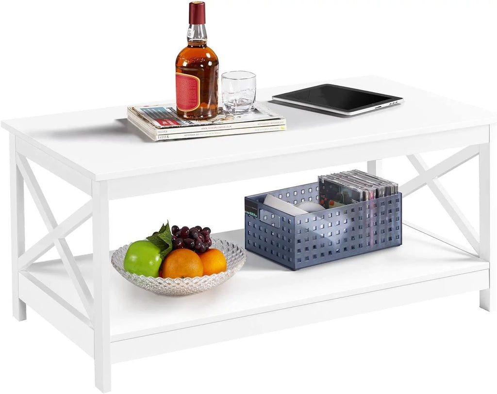 White 2-Tier Wood Coffee Table with Storage Shelf Z4590