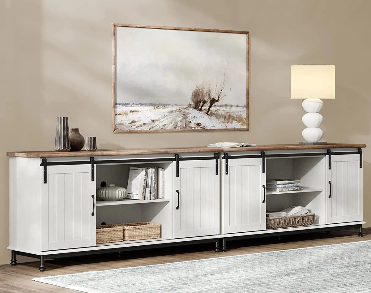 White Wood TV Stand with Sliding Barn Door R100684