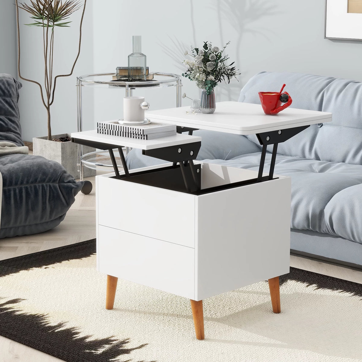 White Extendable Coffee Table with Storage T207