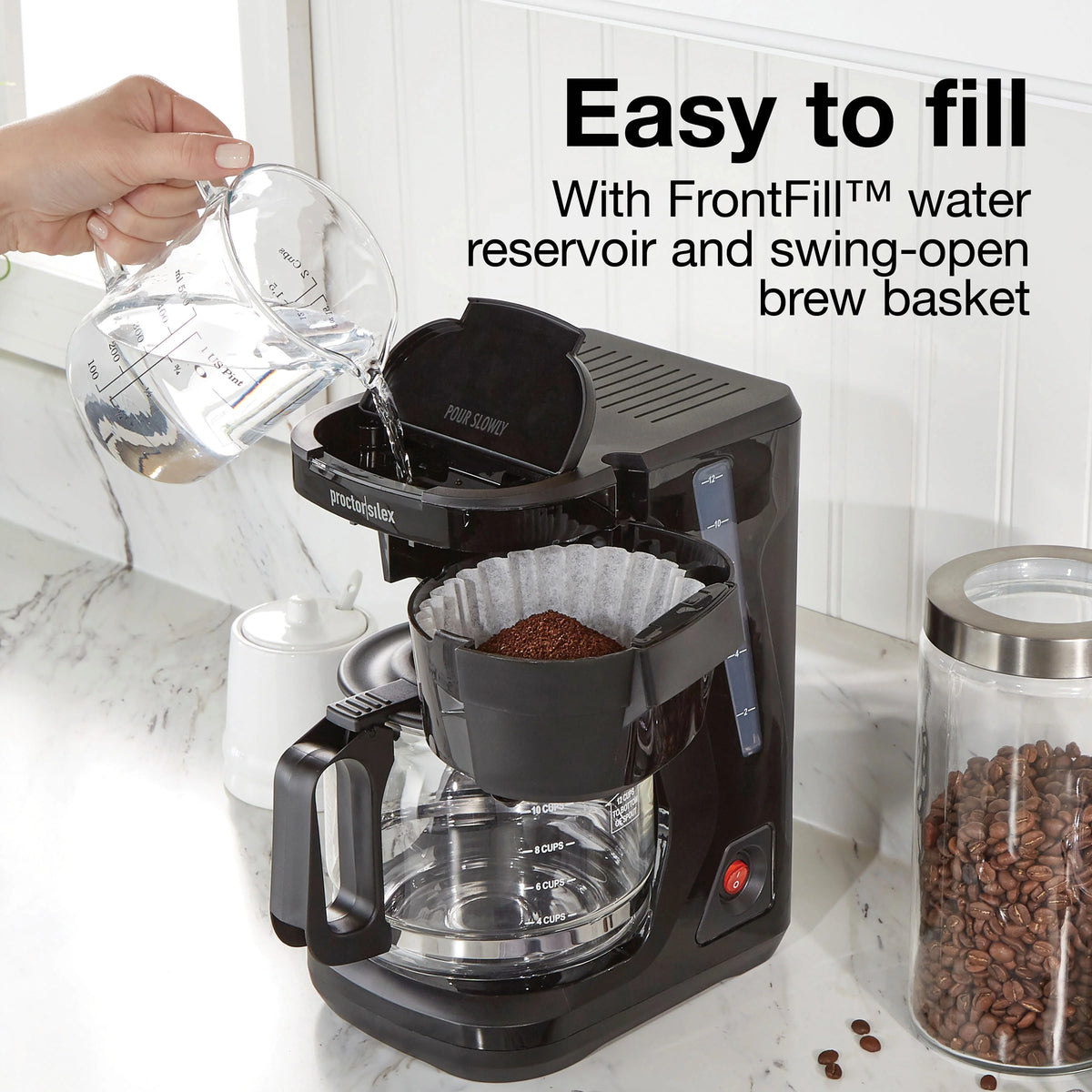 12 Cup Compact Coffee Maker with Glass Carafe, Black E146