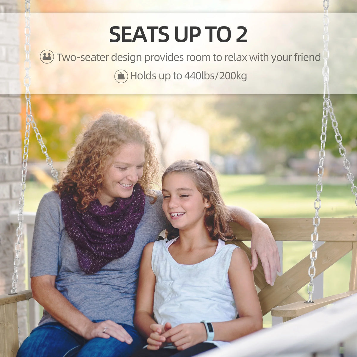 Natural Wooden Porch Swing with Steel Chains D353914