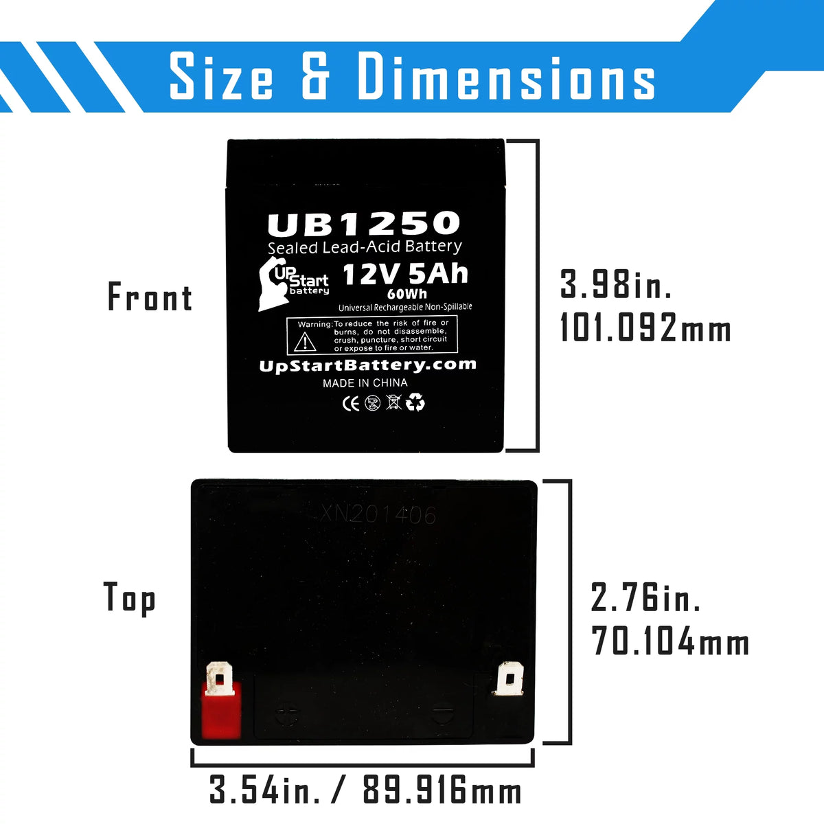 12V 5Ah Sealed Lead Acid Battery with F1 to F2 Terminal Adapters J893598
