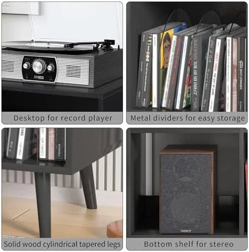 Mid-Century Record Player Stand with Vinyl Record Cabinet R5386