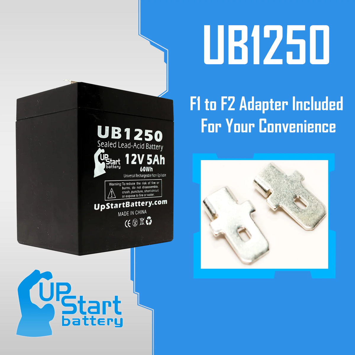 12V 5Ah Sealed Lead Acid Battery with F1 to F2 Terminal Adapters J893598