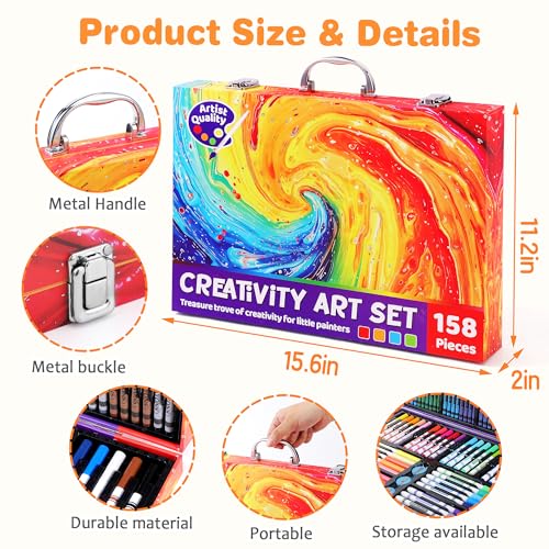 158 Pcs Art Supplies Drawing Painting Set with Colored Pencils Crayons Markers O4280