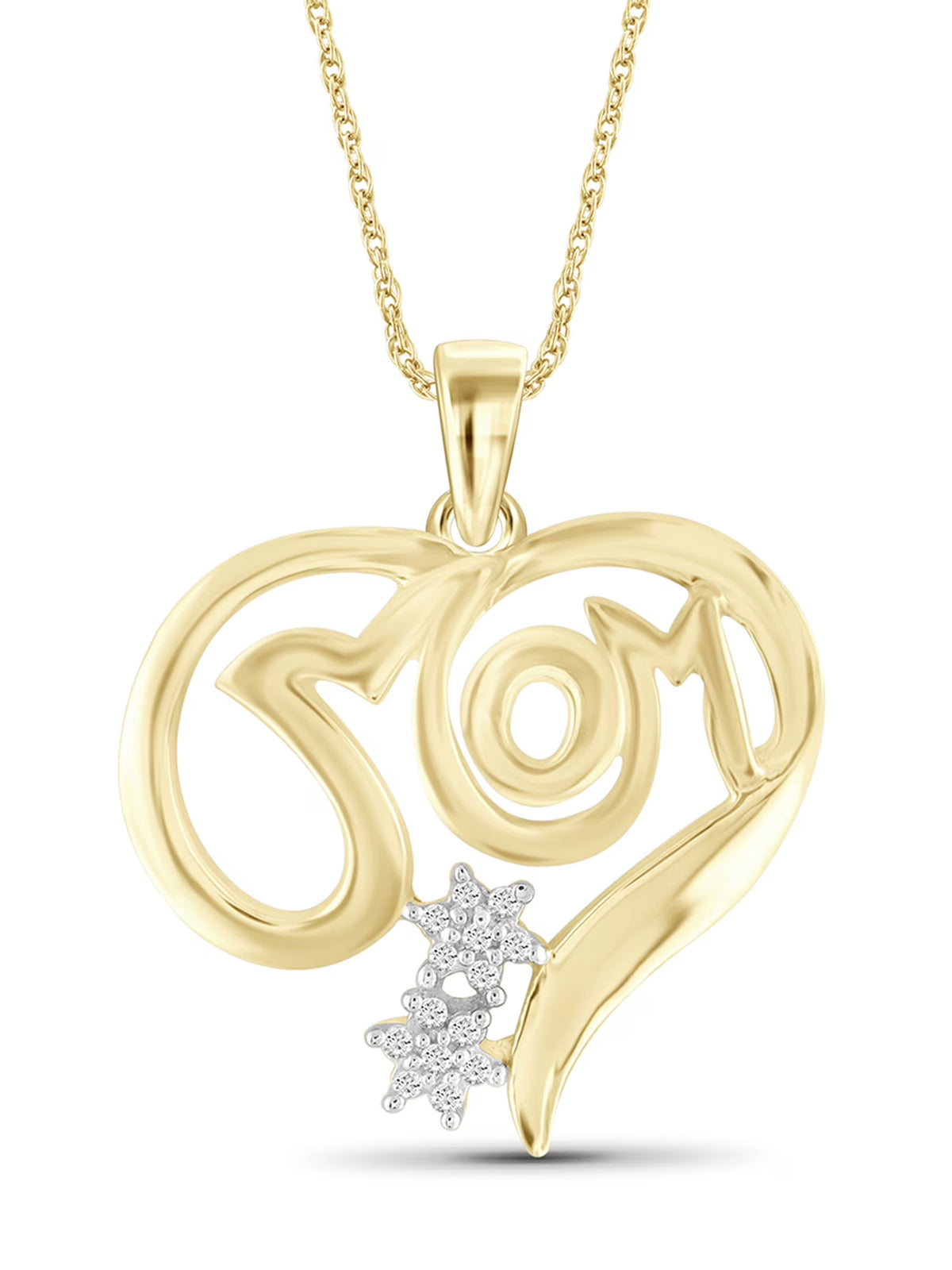 14K Gold Plated Silver Mother Daughter Necklace with White Diamonds P893665