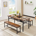Oversized 3-Piece Dining Table Set with 2 Benches and Wine Rack L441354