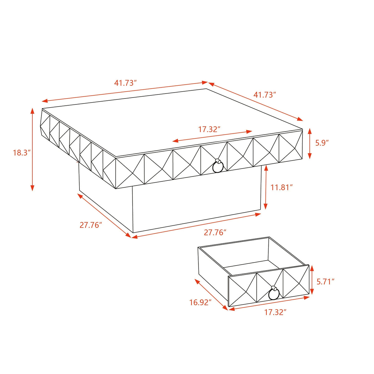 Square Retro Coffee Table with 2 Drawers P539