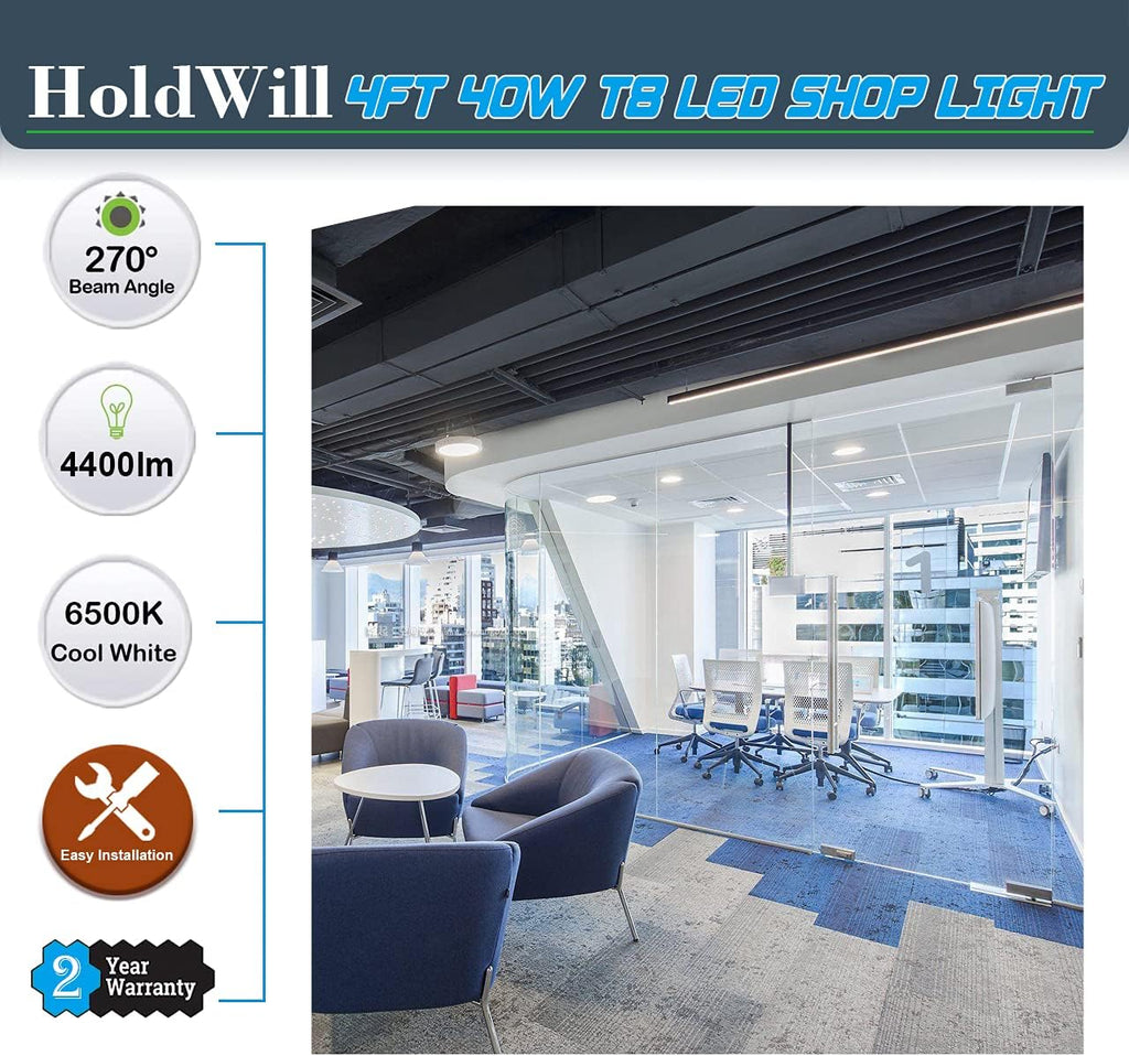 6 Pack 4FT 40W Integrated V Shaped LED Shop Light, Linkable White Daylight 6000k, On/Off Switch Cable Clear Cover O924