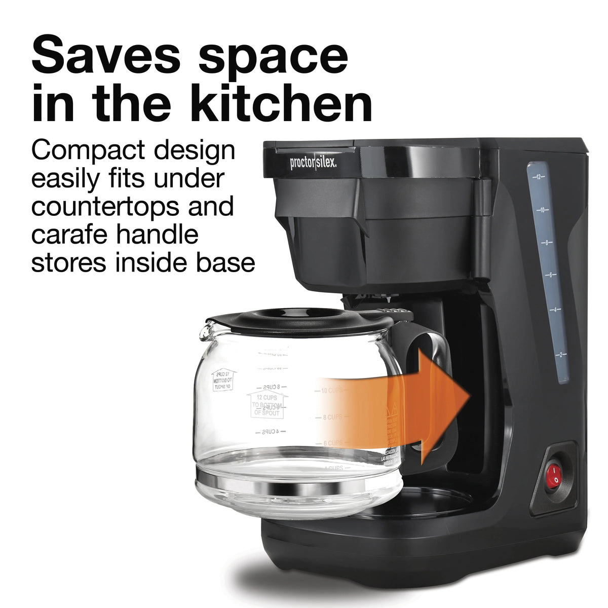12 Cup Compact Coffee Maker with Glass Carafe, Black E146