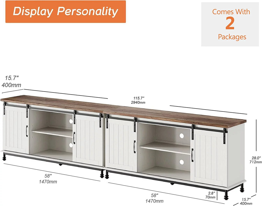 White Wood TV Stand with Sliding Barn Door R100684