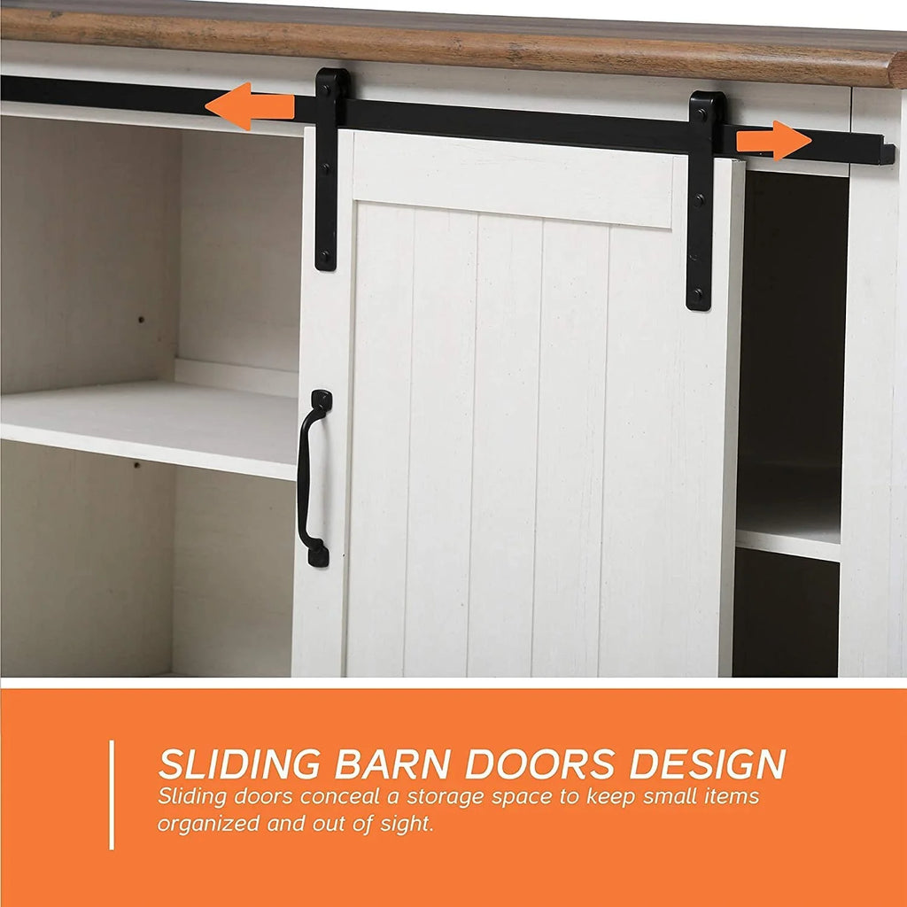 White Wood TV Stand with Sliding Barn Door R100684