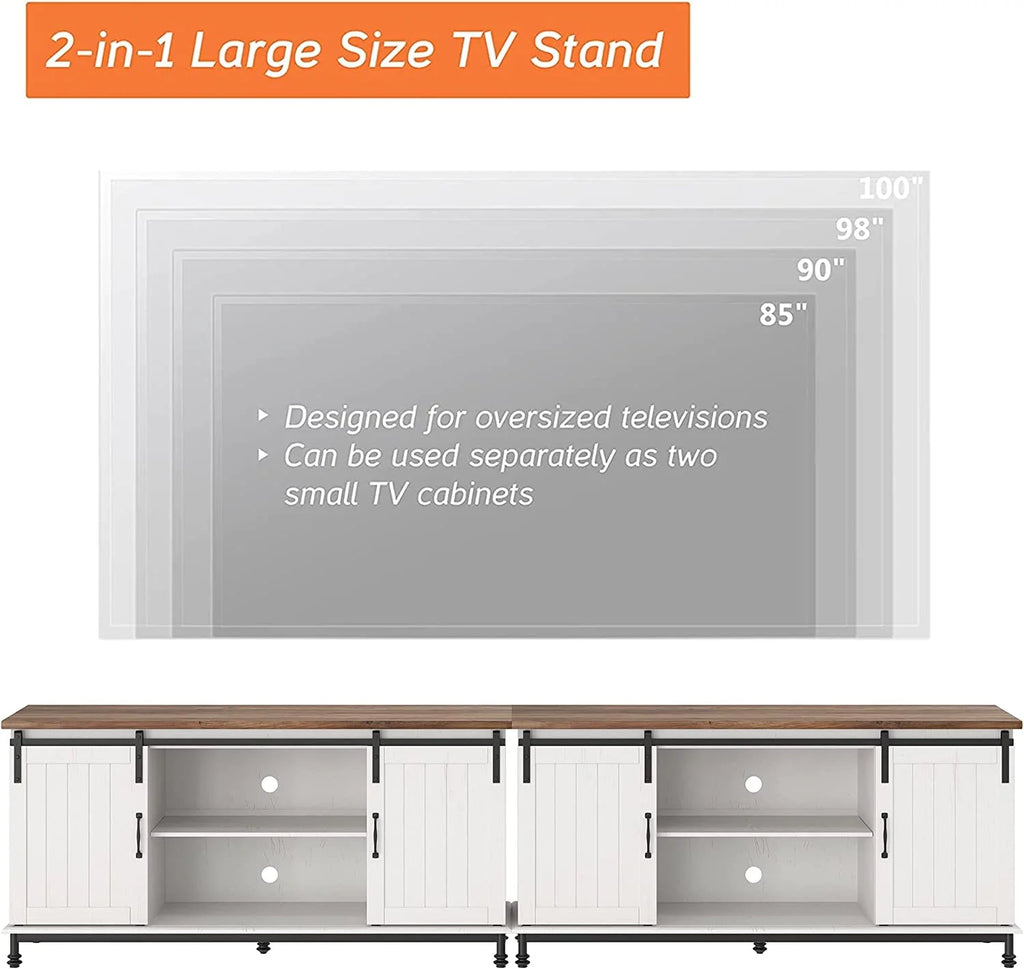 White Wood TV Stand with Sliding Barn Door R100684