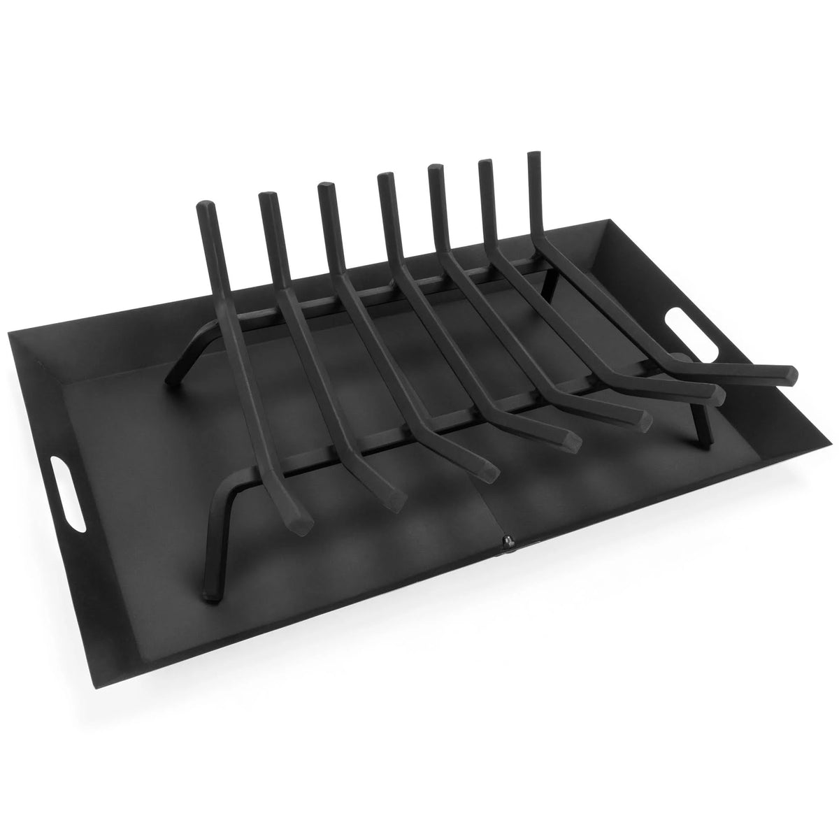 21-Inch Solid Steel Fireplace Grate Log Rack with Ash Catcher Tray A92699