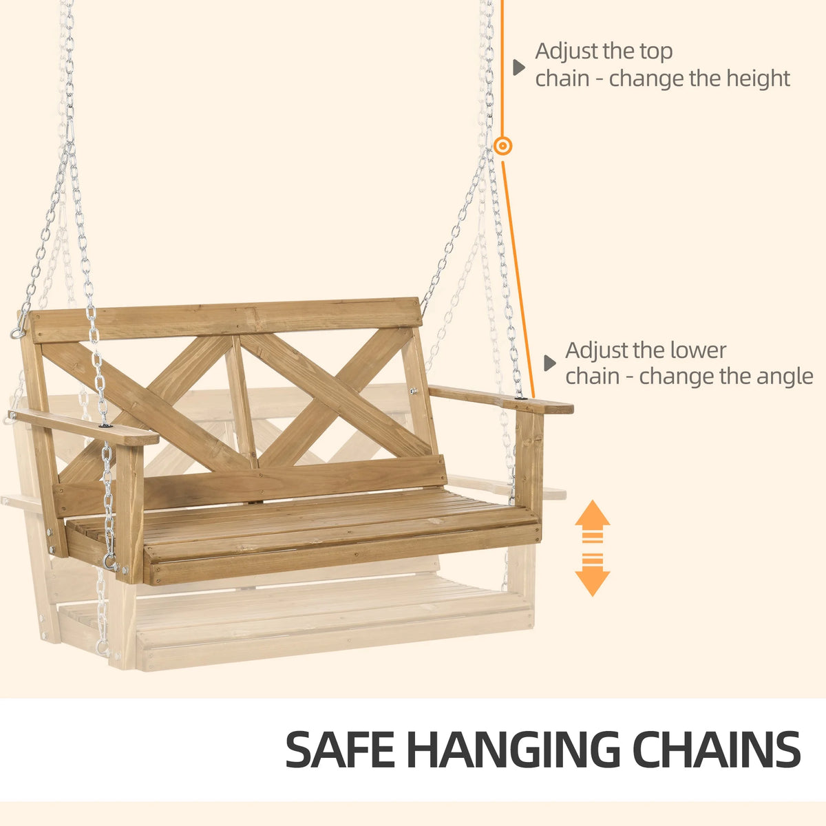 Natural Wooden Porch Swing with Steel Chains D353914