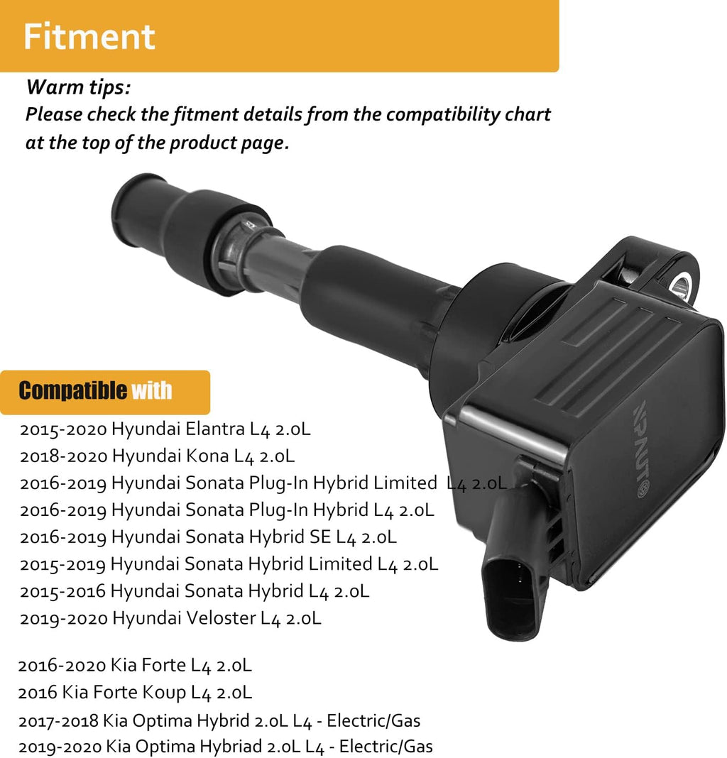 Ignition Coil Pack Set of 4 for 2.0L L4 Hyundai Elantra Sonata Veloster Kia Forte Optima P858