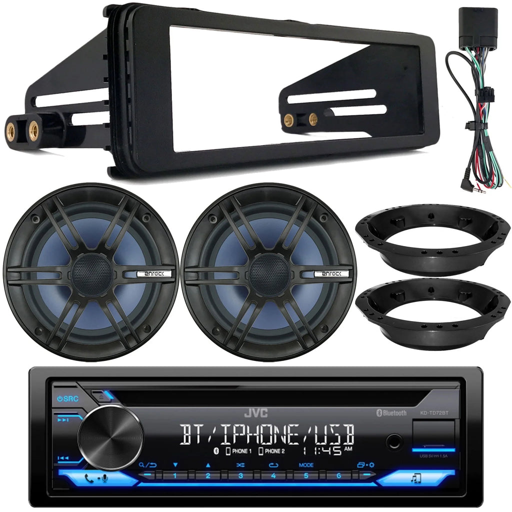 Single DIN Bluetooth CD Receiver with 6.5 Marine Speakers and Install Kit T5589