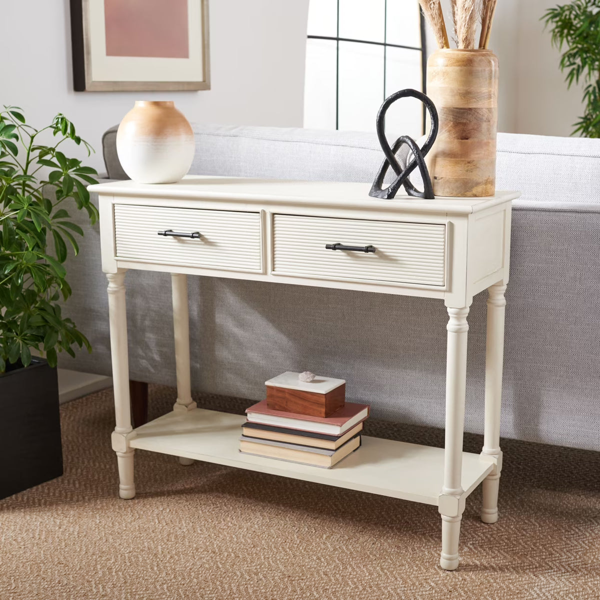Distressed White 2 Drawer Console Table V5006
