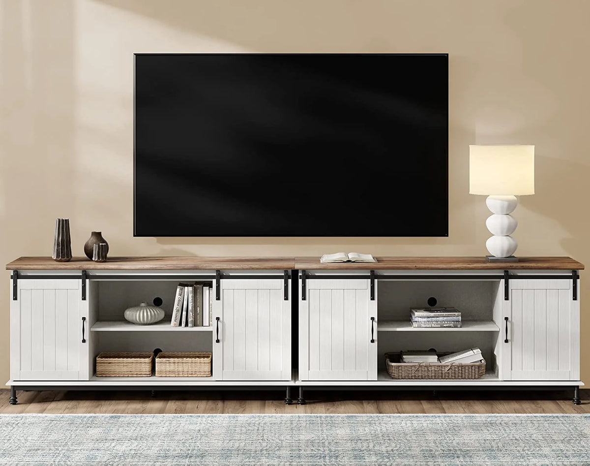 White Wood TV Stand with Sliding Barn Door R100684