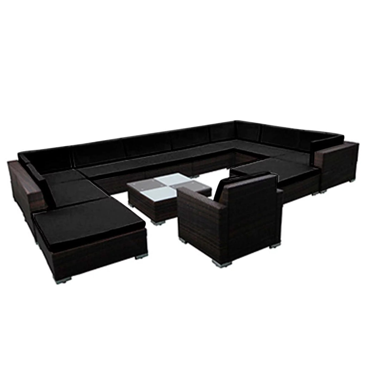 12 Piece Cushioned Patio Conversation Set with Ottomans and Tea Table Black Poly Rattan G762135